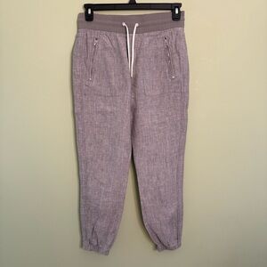 Athleta women Heather Gray Joggers linen elastic  stretch waist size 4